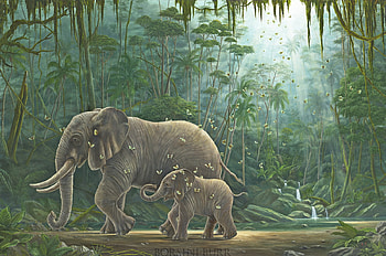 The wellspring, art, painting, green, elephant, pictura, robert bissell, jungle, jingle HD wallpaper