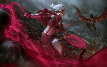 Woman, white hair, warrior, fantasy HD wallpaper