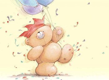 Party Bear, party, teddy bear, balloons, confetti, happy HD wallpaper
