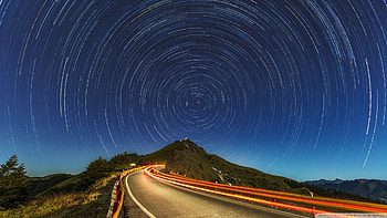 Star Trails, Mountain Road, nature, mountains, roads, velocity HD wallpaper