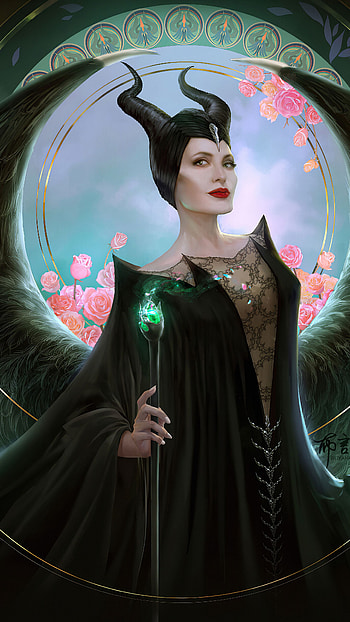 Angelina Jolie, Maleficent art, Disney princess tattoo, Movie art HD phone wallpaper