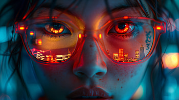 Cyberpunk Dreams: of a Girl with Red Eyes and Reflective Glasses, glasses, Cyberpunk Girl, red eyes, reflection HD wallpaper