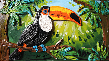 Vibrant Toucan in : A Jungle Oasis, toucan, painting, tropical, bird, foliage HD wallpaper