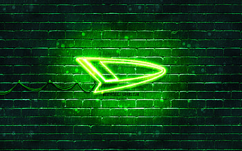 Daihatsu green logo, , green brickwall, Daihatsu logo, cars brands, Daihatsu neon logo, Daihatsu HD wallpaper