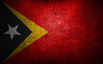 Timor-Leste metal flag, grunge art, asian countries, Day of Timor-Leste, national symbols, Timor-Leste flag, metal flags, Flag of Timor-Leste, Asia, Timor-Leste HD wallpaper