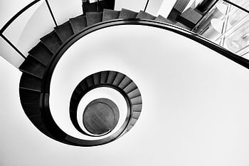 Artistic black and white of a spiral staircase in Nürnberg, Germany. HD wallpaper