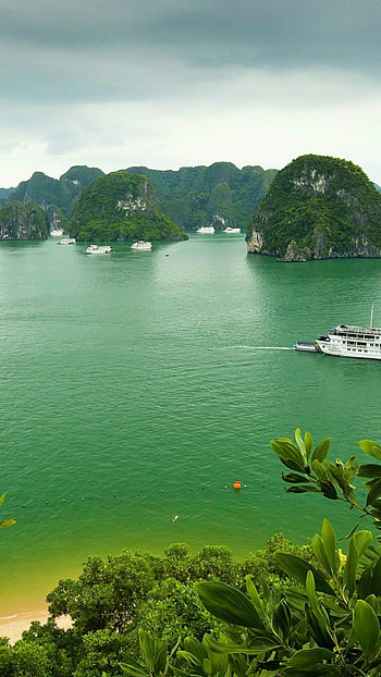 Halong Bay, Tranquil beauty, Pristine waters, Majestic limestone HD phone wallpaper