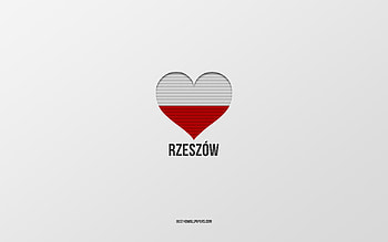 I Love Rzeszow, Polish cities, Day of Rzeszow, gray background, Rzeszow, Poland, Polish flag heart, favorite cities, Love Rzeszow HD wallpaper