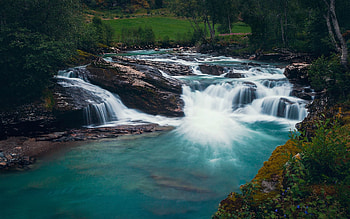 Skei, Norway, trees, cascades, river, rocks, scandinavia HD wallpaper
