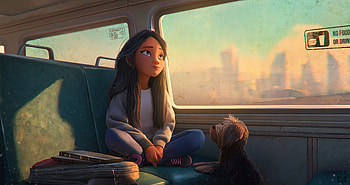 Girl In Train With Dog, girl, train, dog, artist, artwork, digital-art, artstation HD wallpaper