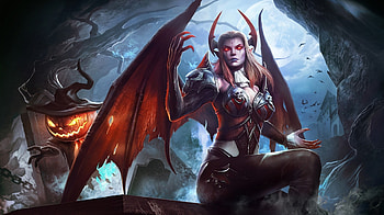 Demoness, halloween, wings, horns, fantasy, red, bat, girl, demon HD wallpaper
