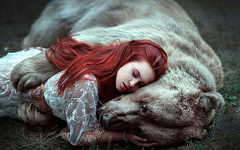 :), animal, model, bear, urs, maria lipina, redhead, girl, woman HD wallpaper