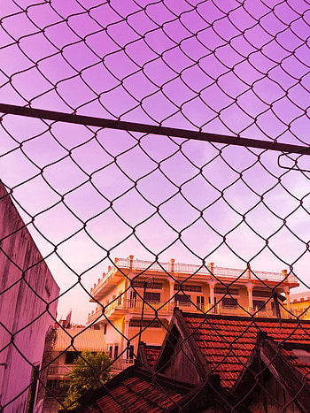 Cities, Sky, Pink, Building, Grid, Fence HD phone wallpaper