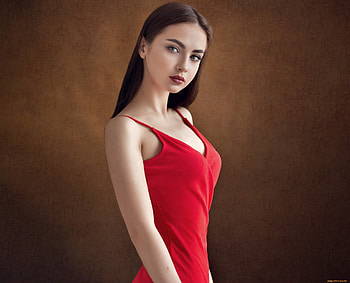 Beautiful face, sweet, girl, dress, red HD wallpaper
