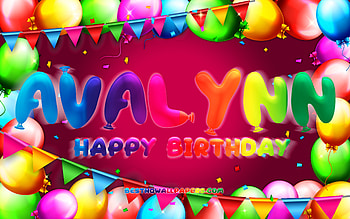 Happy Birtay Avalynn, , colorful balloon frame, Avalynn name, purple background, Avalynn Happy Birtay, Avalynn Birtay, popular american female names, Birtay concept, Avalynn HD wallpaper
