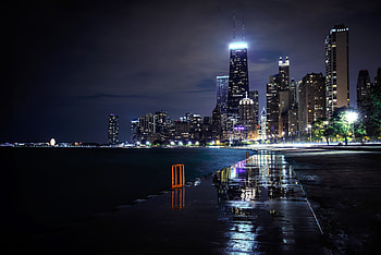 Chicago, night, skyline, city lights, rain, city, rainy, buildings, skyscrapers, nature, sky, splendor HD wallpaper