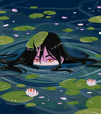 Water, Girls, Art, Water Lilies, Head HD phone wallpaper