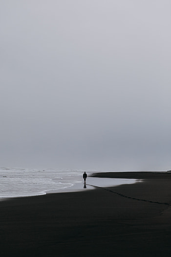 Alone, Sea, Silhouette, Minimalism, Loneliness, Lonely, Surf HD phone wallpaper