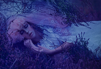 Sleeping beauty, night, agnieszka lorek, model, girl, sleeping, beauty, woman, alisa rae, purple, pink, bride HD wallpaper