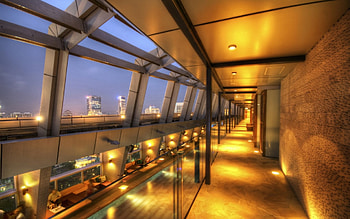 hallway in the traders hotel in kuala lumpur r, windows, hotel, benches, view, r, hallway HD wallpaper