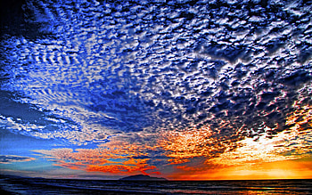 Blue Mood, blue, ember, clouds, ray, ocean, mountain HD wallpaper