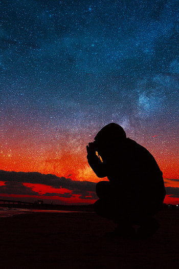 Stars, Night, Dark, Silhouette, Starry Sky, Hood HD phone wallpaper