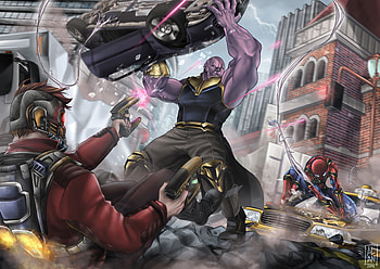 Avengers Team Up, thanos, star-lord, spiderman, artist, artwork, digital-art HD wallpaper
