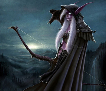 Sylvanas: Whisper From The Past, girl, elf, dark, bow HD wallpaper