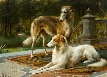 Barzoi, dog, painting, art, pictura, couple, eerelman, caine, otto eerelman HD wallpaper