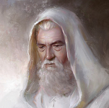 Gandalf, fantasy, portrait, hobbit, face, wizard, lotr, white, rockyoung, man HD wallpaper