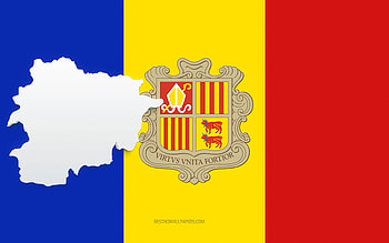 Andorra map silhouette, Flag of Andorra, silhouette on the flag, Andorra, 3d Andorra map silhouette, Andorra flag, Andorra 3d map HD wallpaper