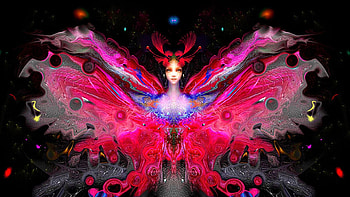 Butterfly Red Dancer, digital, fantasy, art, girl, dress HD wallpaper