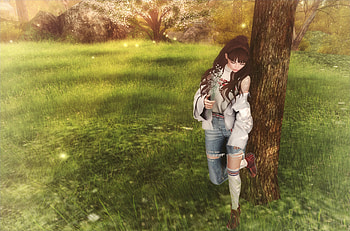 Art, Wood, Tree, 3D, Field, Girl, Stroll HD wallpaper