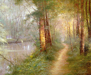 Path Along The Stream, morning, woods, path, quite, peaceful, spring, trees, nature, stream HD wallpaper