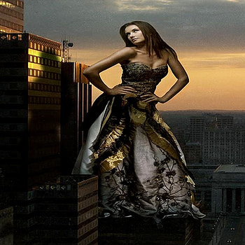 ON TOP OF THE WORLD, elegant, buldings, world, high, dress, gold, woman, sunset HD wallpaper