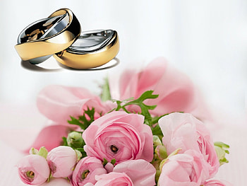 Promise Forever, bouquet, platinum, man, marry, romance, bride and groom, gold, woman, wedding rings, love, pair, pink flowers HD wallpaper