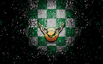 Gainare Tottori FC, glitter logo, J3 League, green white checkered background, soccer, japanese football club, Gainare Tottori FC logo, mosaic art, football, FC Gainare Tottori HD wallpaper