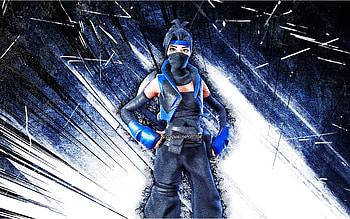 Indigo Kuno, grunge art, Fortnite Battle Royale, Fortnite characters, blue abstract rays, Indigo Kuno Skin, Fortnite, Indigo Kuno Fortnite HD wallpaper