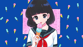 Ice cream, cone, cute, anime girl HD wallpaper