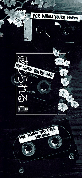Japanese Aesthetic, flowers, music, tape, japan, night, black, dark, vaporwave HD phone wallpaper