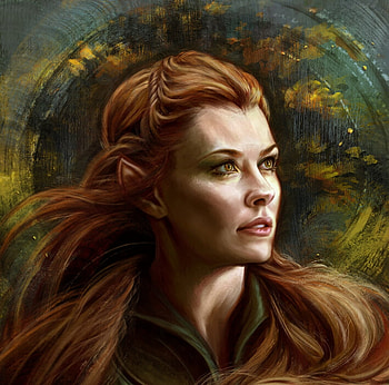 Tauriel Song of the Forest, art, inna vjuzhanina, girl, elf, fantasy, portrait, tauriel, hobbit, face, luminos HD wallpaper