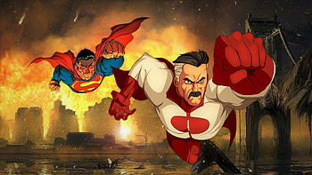 Superman vs Omni Man, , backgrounds, nexus, omni man, dc comics, superman, enemies, , cartoons, 1920x1080 only, anime, battle HD wallpaper