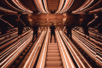 Reflection, Miscellanea, Miscellaneous, Backlight, Illumination, Human, Person, Mirror, Escalator HD wallpaper