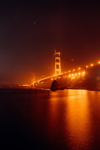 Night, yellow glow, Bridge, architecture HD phone wallpaper