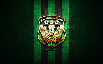 CS Constantine, golden logo, Algerian Ligue Professionnelle 1, green metal background, football, Algerian football club, CS Constantine logo, soccer, CS Constantine FC HD wallpaper