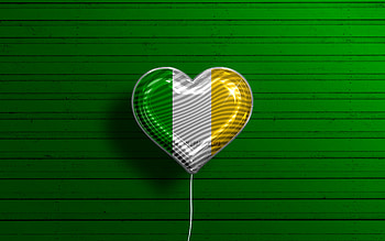 I Love Offaly, , realistic balloons, green wooden background, Day of Offaly, irish counties, flag of Offaly, Ireland, balloon with flag, Counties of Ireland, Offaly flag, Offaly HD wallpaper