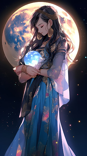 Beautiful anime girl, AI Art, moon, Anime, girl, anime girl HD phone wallpaper