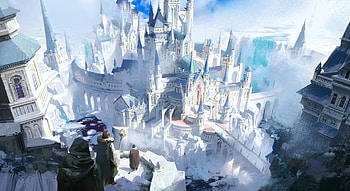 Castle, caiji lin, view from the top, blue, white, art, fantasy HD wallpaper