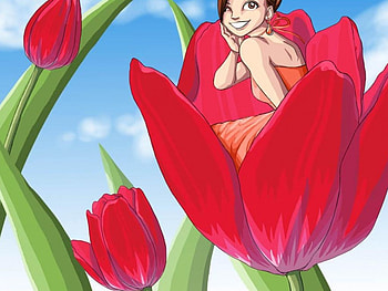 Tulip, girl, abstract, red HD wallpaper