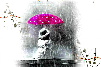 Summer Rain, summer, rain, umberalla, kid, nature HD wallpaper